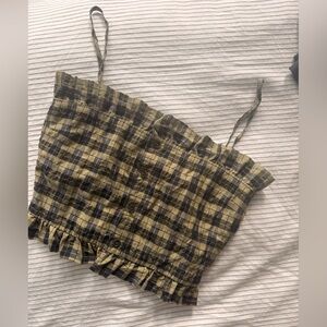 GANNI Button Down Plaid Tank  Top - Olive and Black